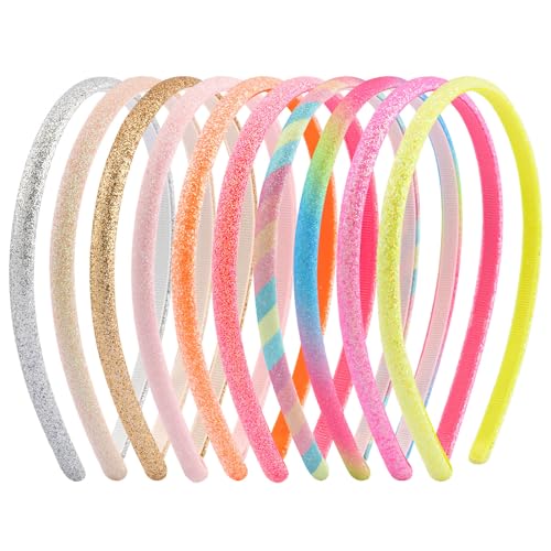 Tihebax 10-Piece Glitter Sparkly Headbands for Girls Kids and Toddlers Non-Slip