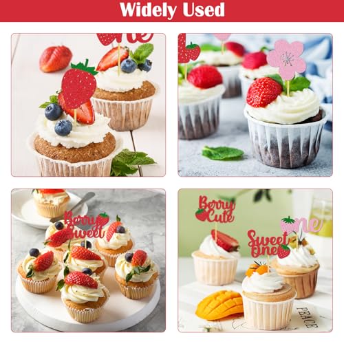Sweetheart Strawberry Cupcake Toppers - 30 Pcs Birthday Decorations