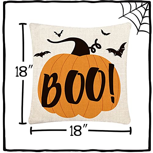 Halloween Pillow Covers Set of 4 - 18x18 Linen Cushion Covers