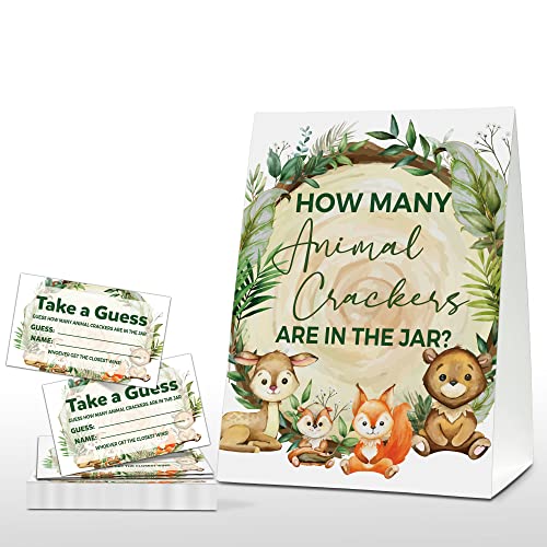 Jungle Safari Baby Shower Game Sign and Guessing Cards Set