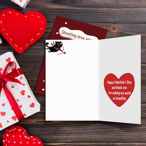 Funny Black Cat Valentine's Day Card for Couples - 8x5.3 inches