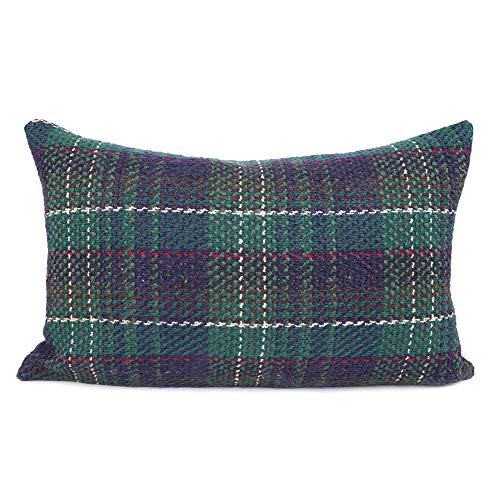 YOUR SMILE Christmas Plaid Throw Pillow Cover, 12"x20" Green Wool Blend