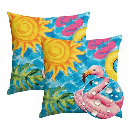 AVOIN Summer Flamingo Throw Pillow Covers 18x18, Waterproof Set of 2