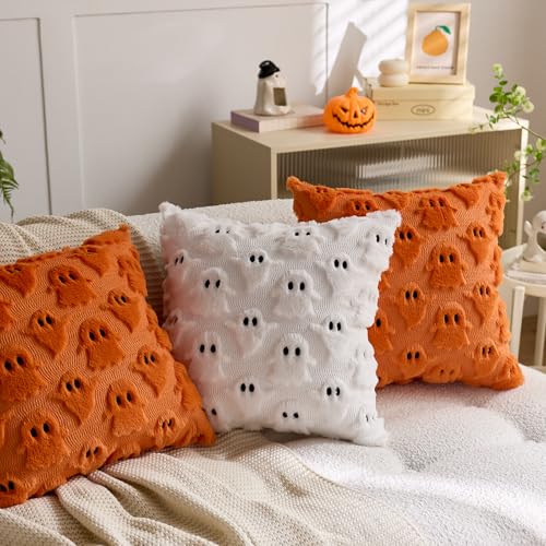 Halloween Ghost Pillow Covers Set of 2, 16x16 Inch Plush