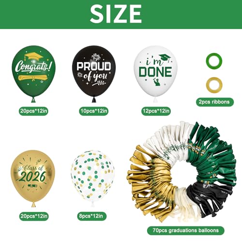 72-Piece Green and Gold Graduation Balloon Set for Class of 2026