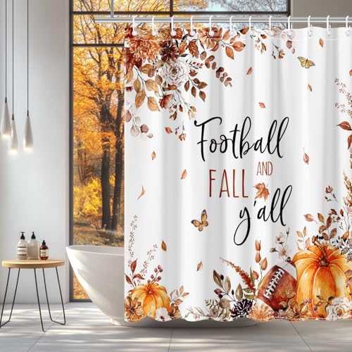 Mocsicka Football Fall Shower Curtain, 71x71 Inch Waterproof Fabric