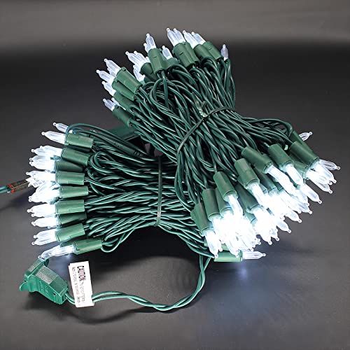 Cool White Christmas Lights on Green Wire 50 Feet - UL Certified Indoor Outdoor