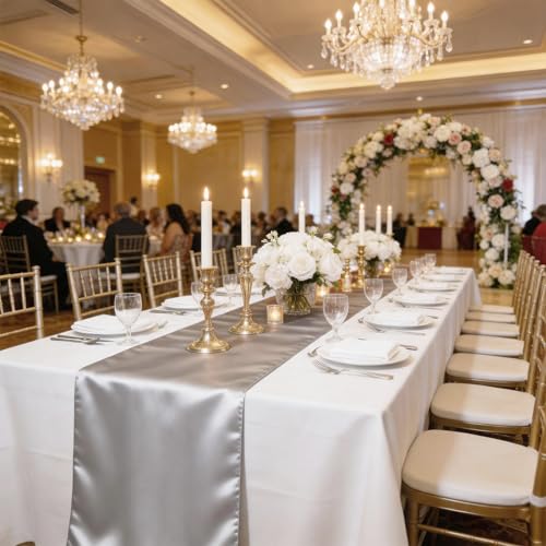 Silver Satin Chair Sashes 50 Pack Wedding Decorations Banquet Ribbons