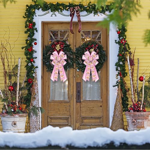 Estivaux 11.4" Pink Glitter Christmas Wreath Bow for Decor