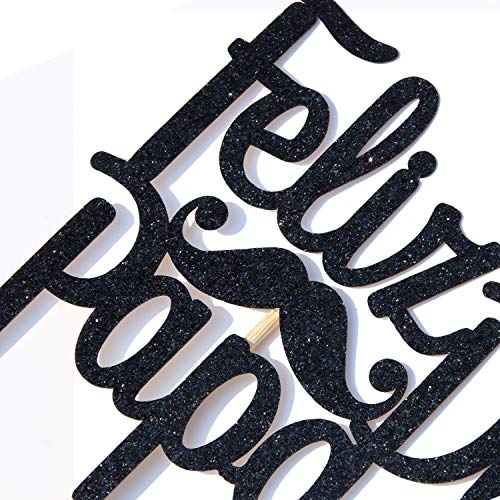 Feliz Dia Papa Cake Topper - Black Glitter Father's Day Decoration