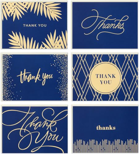 Hallmark Thank You Cards Set - Gold & Navy, 120 Notes (5.2" x 3.75", Pack of 9)