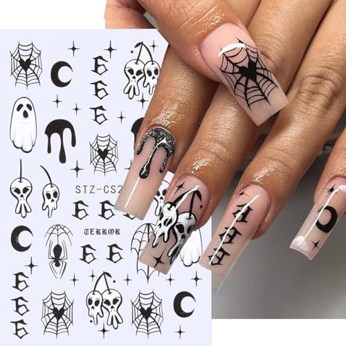 Halloween Nail Art Stickers 6 Sheets 3D Self-Adhesive Spider Web Pumpkins