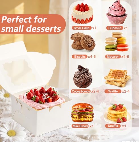 26 Pcs Cookie Boxes with Window & Stickers - 4x4x2.5 Inches