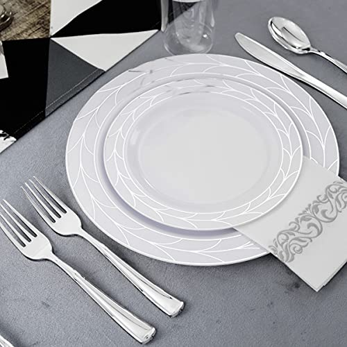 Silver Plastic Dinnerware Set - 175pcs Disposable Plates Cutlery Cups