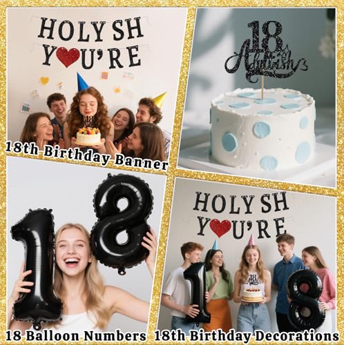 18th Birthday Decorations Set - Banner, Cake Topper & Balloons
