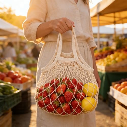 Reusable Mesh Produce Bags - 2 Pack with Cotton Handles