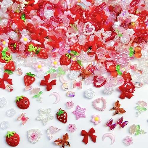 150 Pcs 3D Resin Nail Charms Assorted Flatback Floral and Fruit Gems