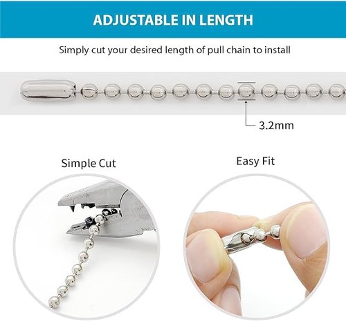 Ceiling Fan Pull Chain Extender – 16 ft 4.5 mm Stainless Steel Beaded Chain with 10 Connectors, Fan and Light Pull Chain Extension for Fixtures