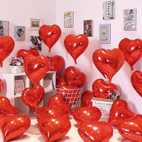 12 Pcs 18-Inch Red Heart Foil Mylar Balloons for Valentines Day Wedding
