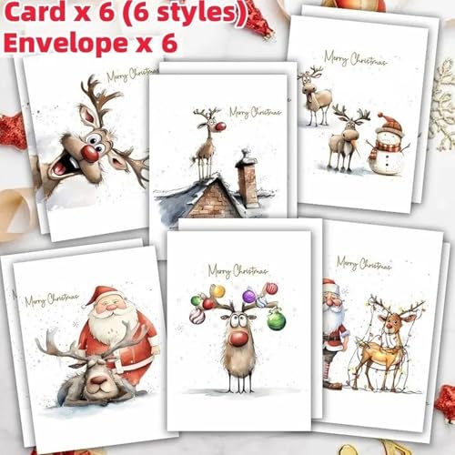 6-Piece Funny Christmas Card Set with Envelopes - Reindeer & More