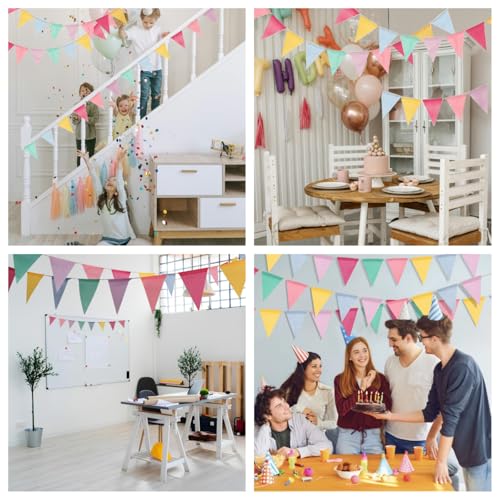 REXLYE 6-String Pastel Burlap Pennant Banner Flags 78Ft with Variation