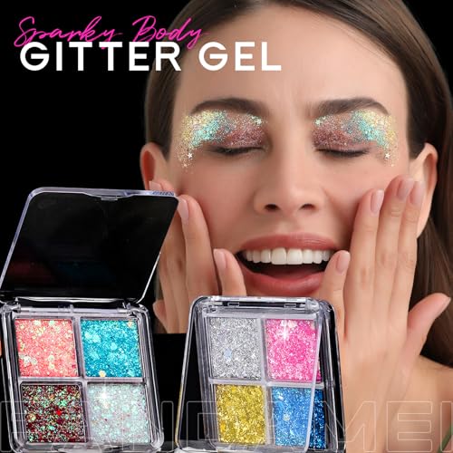 Fandamei Face and Body Glitter Gel Palettes, 2-Piece 8-Color Set