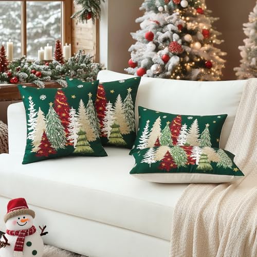 Artscope Christmas Tree Throw Pillow Covers, 18x18 Inch, Set of 2 - Green