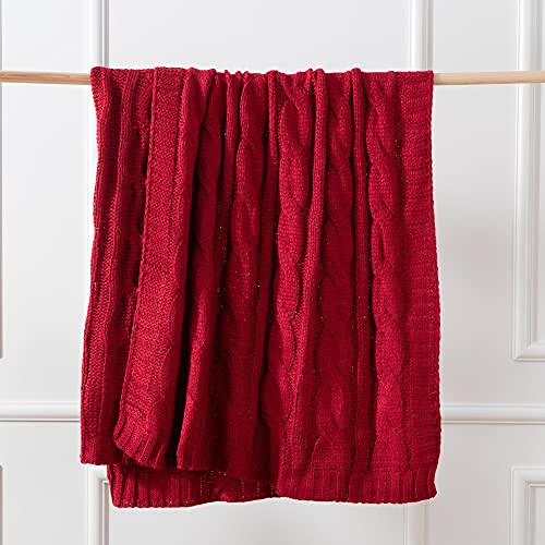 Christmas Red Cable Knit Throw Blanket - 50x60 Inches for Couch