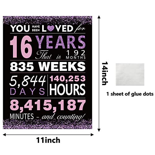 Sweet 16 Party Poster - Black Purple 11x14 Birthday Decor