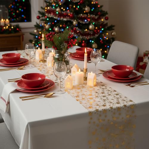 Gold Star Table Runner 16 Ft - Elegant Party & Wedding Table Decor