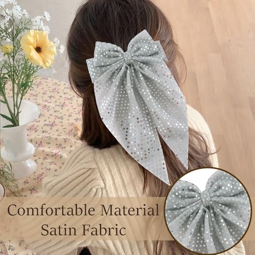 ZEYER Glitter Bow Claw Clip Silvery Hair Accessory for Women and Girls