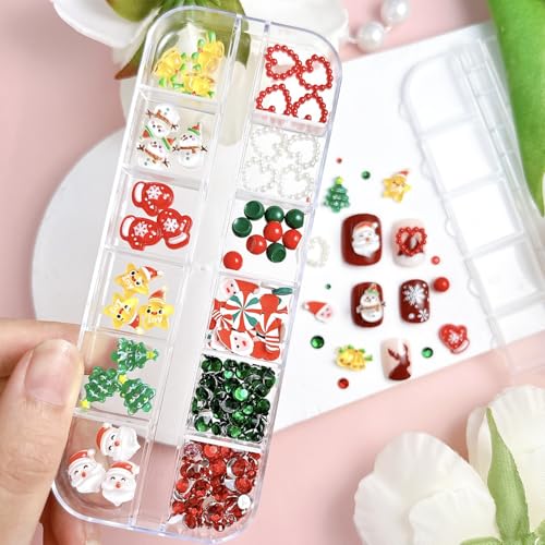 Christmas Nail Charms 3D Flat Back Acrylic Winter Nail Gems and Rhinestones