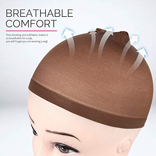 Fandamei Dark Brown Nylon Wig Caps 4 Pcs Stretchy Stocking Caps