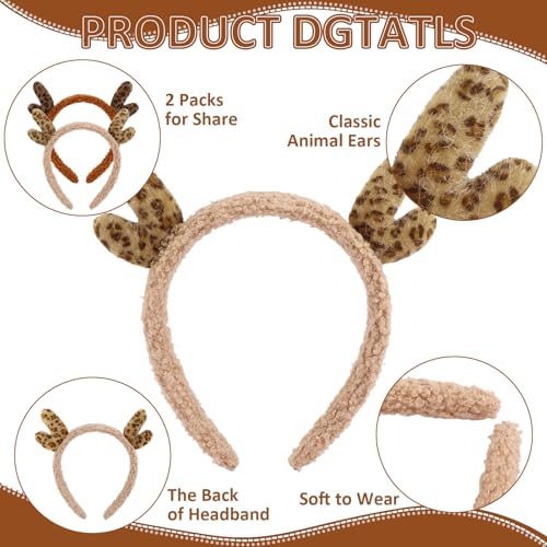 Hapdoo Reindeer Headbands 2-Pack Christmas Fluffy Antler Hair Accessories
