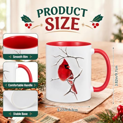 Christmas Cardinal Gift Mug 11oz with Snowy Branch - Holiday Ceramic Cup - Cardinal Bird Variation