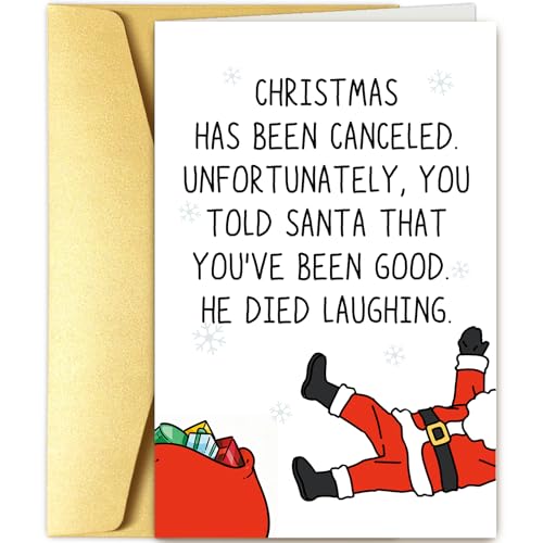 Funny Christmas Card for Sister Brother Daughter Son - Santa Died Laughing, Holiday Humor, #560