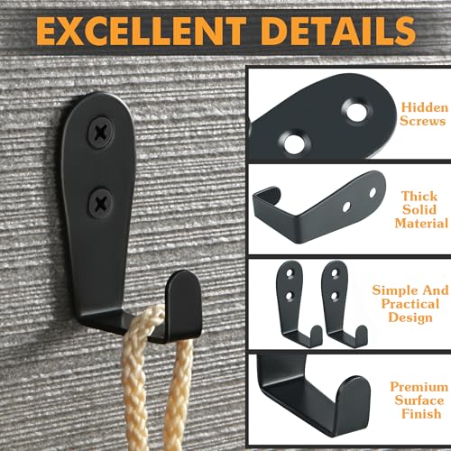 Alise L-Shape Matte Black Stainless Steel Robe & Towel Hooks - 10 Pack