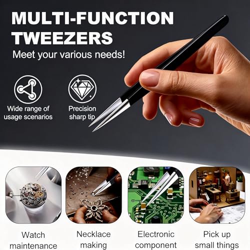 G.CATACC 4-Pack Precision Tweezers Set - Stainless Steel Anti-Static Craft & Grooming Tweezers with Case