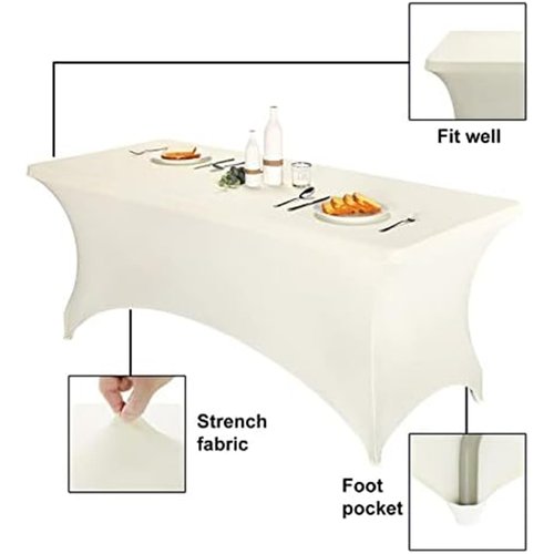 FORLIFE 6Pack Spandex Table Covers 6ft，Fitted Tablecloth for 6ft Rectangular Tables, Stretch Patio Table Covers, Universal Spandex Table Cover for Wedding, Banquet, Party - Ivory
