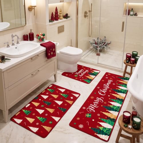 Christmas Bathroom Rug Set with U-Shaped Toilet Cover - Festive Tree & Gift Design (Variation of THIS listing)