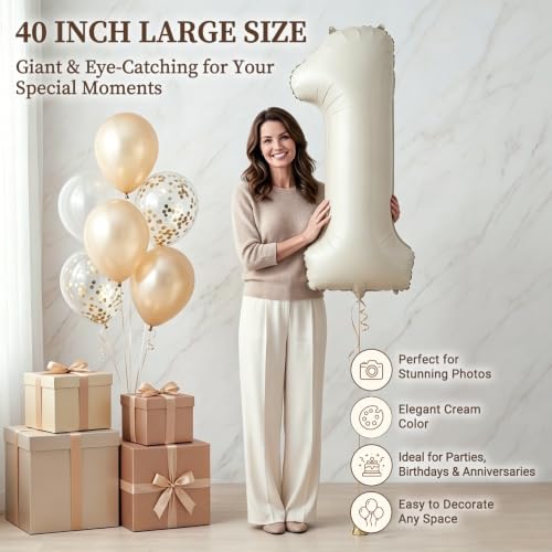 CARGEN 40-Inch Creamy White Number 1 Balloon for Parties
