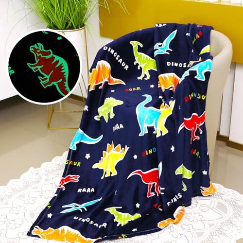 SNOWOLF Glow in the Dark Dinosaur Throw Blanket, Soft Fleece, 50" x 60"