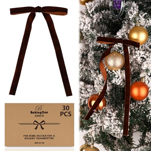Brown Velvet Christmas Bow Set - 30 Pcs 6x12 Inch Holiday Decor