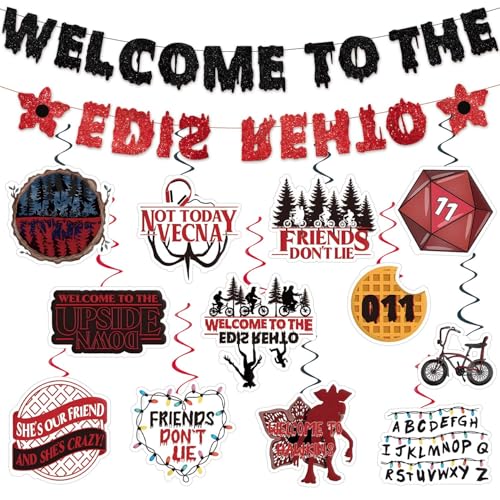 Stranger Birthday Party Decorations - Welcome to The Other Side Banner & Hanging Swirls Set