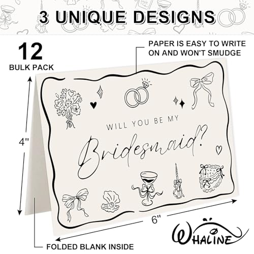 Whaline 12 Pcs Bridesmaid Proposal Cards Set with Envelopes