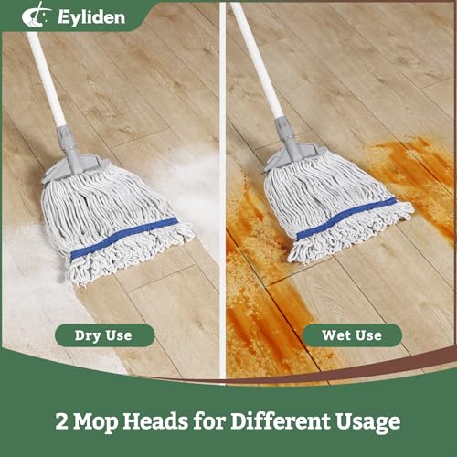Eyliden Commercial Wet Mop with 2 Cotton Heads - Heavy Duty Industrial Cleaning