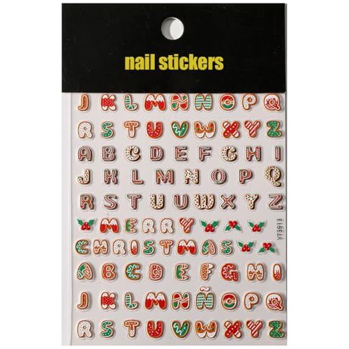 Christmas 5D Embossed Nail Art Stickers English Letter Decals DIY Manicure