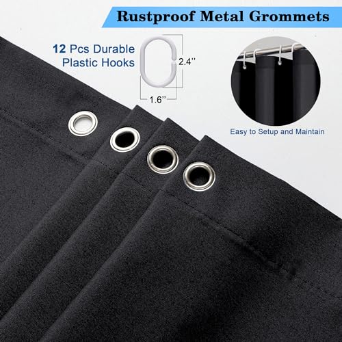 OVZME Black Fabric Shower Curtain Set, 72x72, Water Repellent