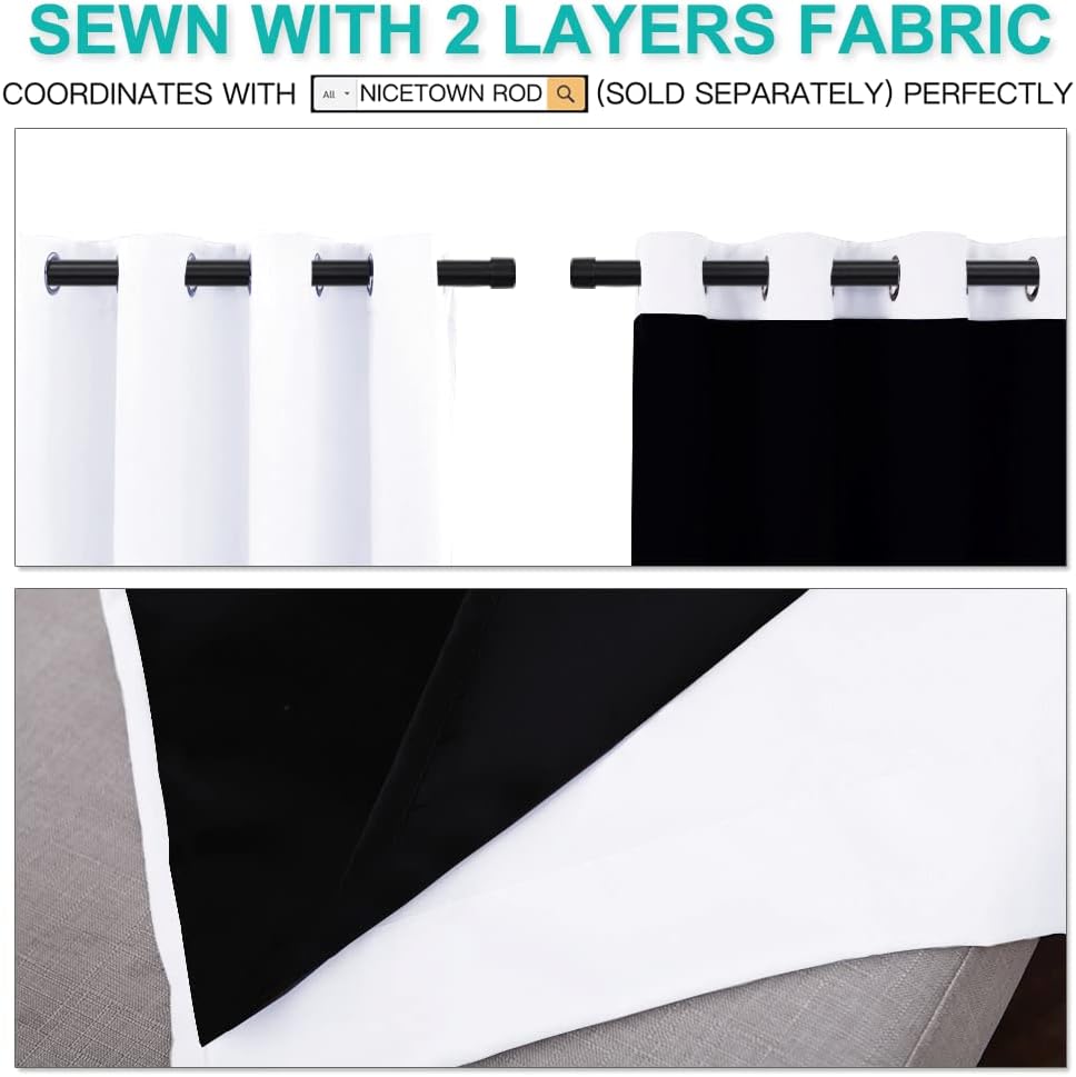 NICETOWN 100% Blackout Window Curtain Panels - Thermal Insulated Drapes for Nursery | 84" White, 2 Pieces
