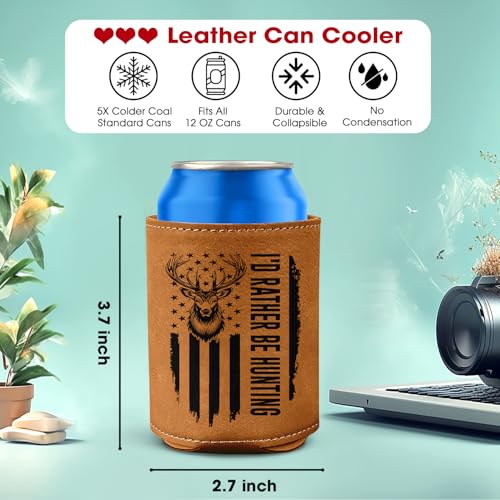 365FURY Hunting Gifts for Men - Leather Beer Can Cooler, Collapsible & Insulated, Birthday & Christmas Present